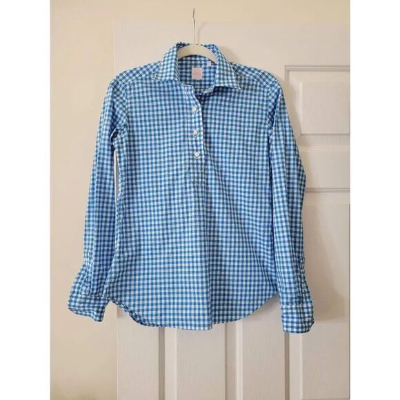 Ann mashburn Lignt Blue Check Half Button Down Shirt S - Picture 1 of 8